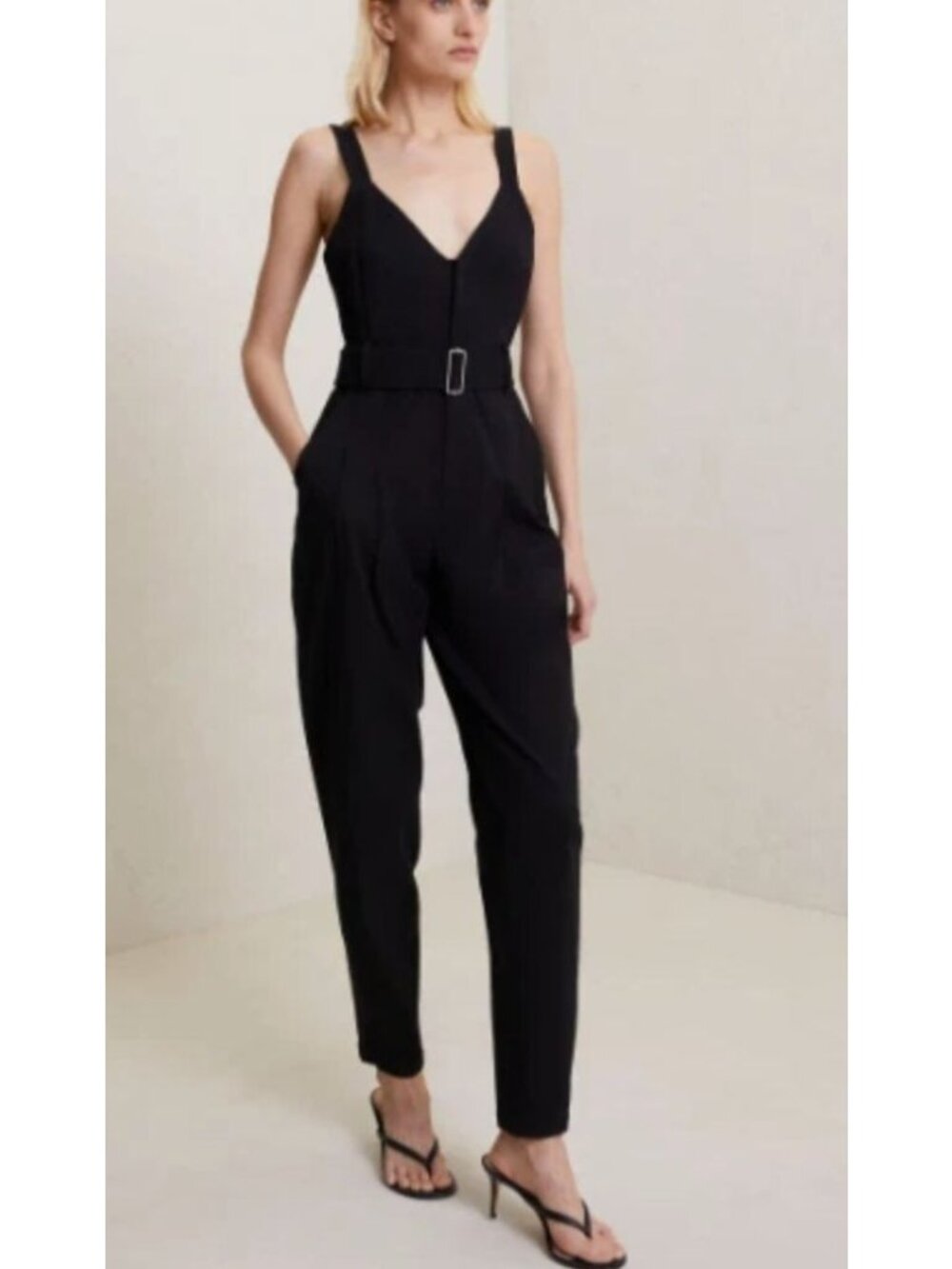 A.L.C. Carmen Linen-Blend Belted Jumpsuit Black Size 4